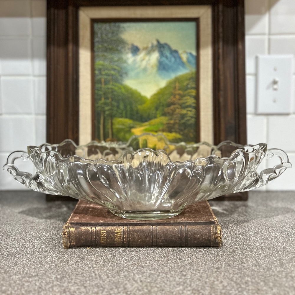 Vintage Oblong Scalloped Glass Dish/Banana Boat